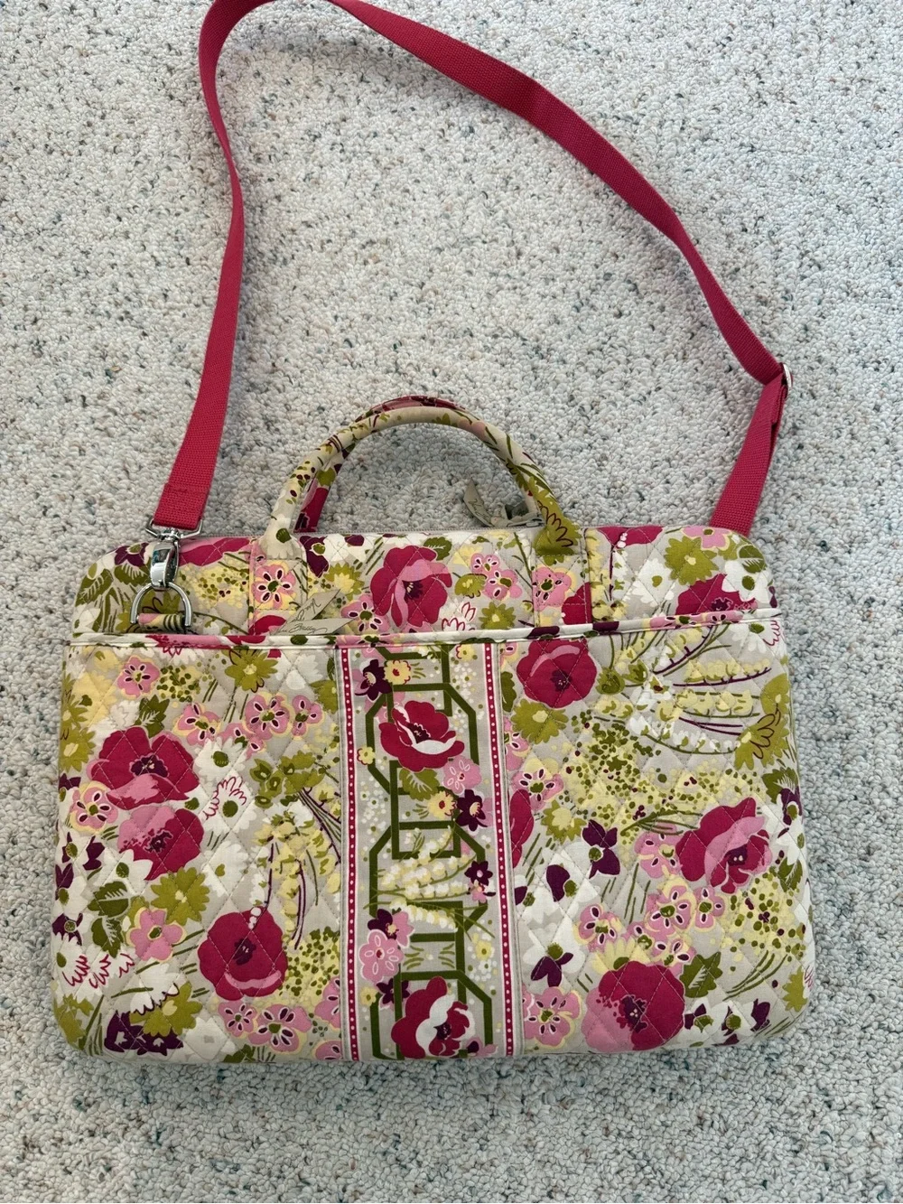 Vera Bradley English Rose Quilted Laptop Messenger Bag in Make Me Blush